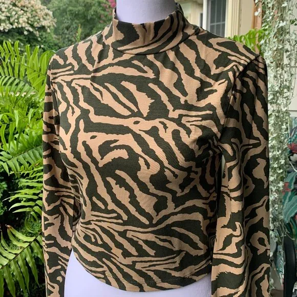 ASOS Noisy May Organic Cotton High Neck Zebra Print Top - Picture 1 of 15